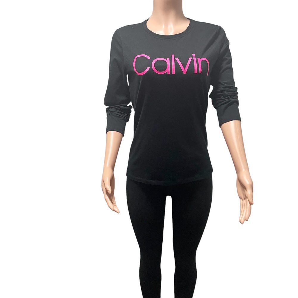 Calvin Klein Performance Long Sleeve Black Pink Logo Lounge Sweat Shirt Size M